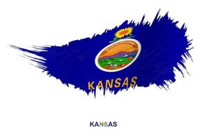 Flag of Kansas state in grunge style with waving effect. vector