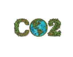 co2 - aumentando día a día. diseño de concepto de co2 con fondo de ilustración 3d de globo verde. calentamiento global foto