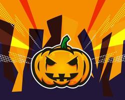 Halloween pumpkin sticker pose with comic style background vector template