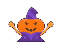 Scary cartoon pumpkin with wizard hat vector design template