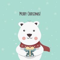 oso de navidad blanco de invierno con bufanda y regalo vector