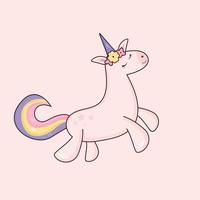 The unicorn's rainbow tail bounces in flight vector