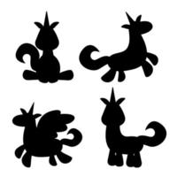 Set of unicorn silhouettes vector