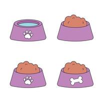 juego de comida para mascotas en un tazón. Ilustración vectorial sobre fondo blanco vector