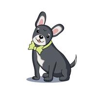 Illustration of a grey sitting dog with a yellow bow collar vector