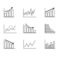 un conjunto de iconos gráficos en crecimiento en blanco y negro. gráfico de negocios. un gráfico de negocios con una flecha. una colección de tablas de crecimiento. vector