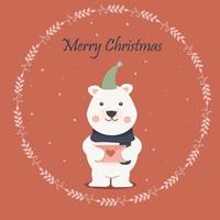 White winter bear in a cap, with a scarf, an envelope. Merry Christmas vector