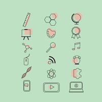 conjunto de iconos de educación. iconos para una aplicación o un sitio web. educación en línea. wi-fi, laptop, laptop, tablet. medalla y globo. vector