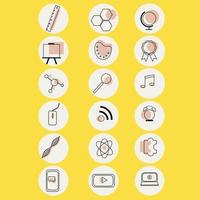 educación en línea. conjunto de iconos iconos para una aplicación o un sitio web. wi-fi, laptop, laptop, tablet. medalla y globo. iconos sobre un fondo amarillo. vector