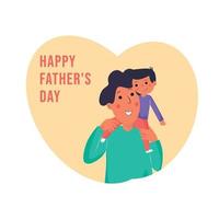 Happy Father's Day. Poster for the holiday. Father and son for a walk. Illustration in zeen and yellow tones vector