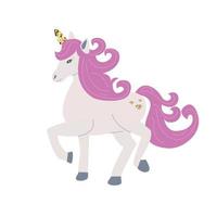 unicornio con purpurina y melena rosa rizada vector
