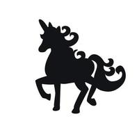 Silhouette black unicorn with curly tail vector