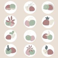 Instagram highlight icons in nude color, boho style, drawing. Highlights. Story Highlight Covers. vector