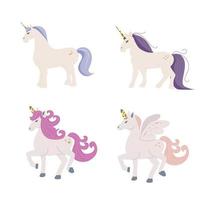 Set of different unicorns with glitter vector