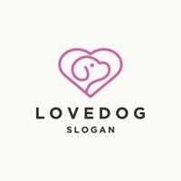 plantilla de diseño plano de icono de logotipo de perro de amor vector