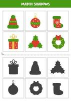 Find shadows of Christmas elements. Cards for kids. vector