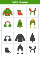 Find shadows of Christmas accessories. Cards for kids. vector