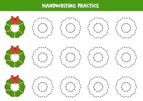 Tracing lines for kids with Christmas wreaths. Writing practice. vector