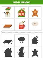Find shadows of Christmas elements. Cards for kids. vector