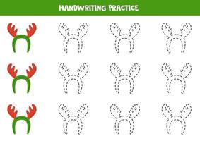 Tracing lines for kids with Christmas headband. Writing practice. vector