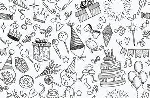 Happy birthday hand drawn seamless pattern. vector