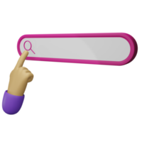 hand pointing search button 3d illustration, perfect to use as an additional element in your template, poster and banner designs png