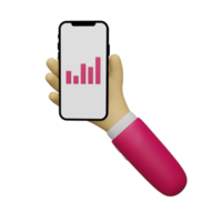 mano sosteniendo un teléfono móvil con un gráfico 3d ilustrado, adecuado para usar como elemento adicional en su diseño de plantilla, afiche y pancarta png