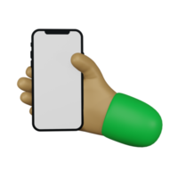 hand- Holding mobiele telefoon 3d illustratie, perfect naar gebruik net zo een extra element in uw Sjablonen, posters en banier ontwerpen png
