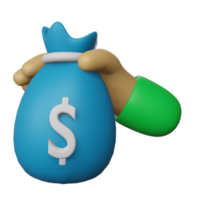 hand holding a money bag 3d illustration, suitable for use as an additional element in the design of templates, posters, business and finance banners png