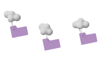 icono de carpeta de nube 3d aislado. descarga de almacenamiento en la nube, transferencia de datos, concepto de red de conexión del centro de datos, ilustración de representación 3d png