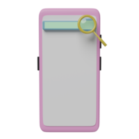 mobiel telefoon of smartphone met blanco zoeken bar, vergroten glas geïsoleerd. minimaal web zoeken motor of web browsen concept, 3d illustratie of 3d geven png