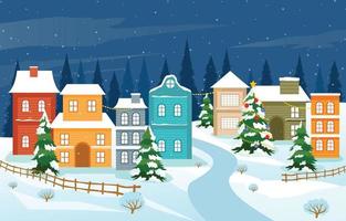 navidad en un fondo de paisaje de pequeña ciudad vector