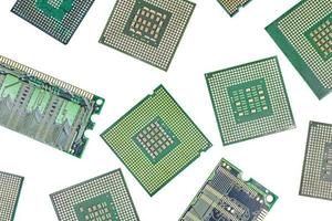 Bunch of CPU, central processor units and RAM, random-access memory, isolated background photo