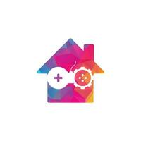 Gear game home shape concept logo design. Game with Gear logo template vector. Joystick design Icon vector