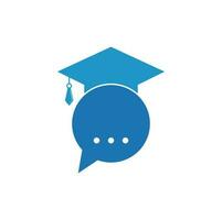 logotipo de charla educativa. gorro de graduación y concepto de logotipo de chat de burbujas. diseño del logo de la escuela en línea. icono de la aplicación móvil de educación vector