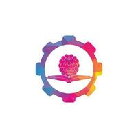 Book brain gear shape concept logo design. Book and brain combination logo concept vector