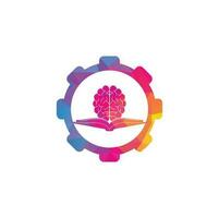 Diseño de logotipo de concepto de forma de engranaje de cerebro de libro. concepto de logotipo de combinación de libro y cerebro vector