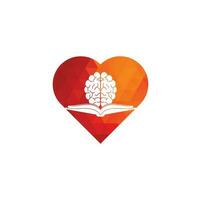 diseño del logotipo del concepto de forma de corazón del cerebro del libro. concepto de logotipo de combinación de libro y cerebro vector