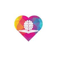 diseño del logotipo del concepto de forma de corazón del cerebro del libro. concepto de logotipo de combinación de libro y cerebro vector