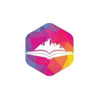 diseño de logotipo vectorial de libro de montaña. símbolo o icono de la naturaleza y la librería. vector