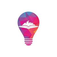 Mountain book bulb shape concept vector logo design. Nature and bookstore symbol or icon