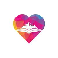diseño de logotipo vectorial de concepto de forma de corazón de libro de montaña. símbolo o icono de la naturaleza y la librería vector