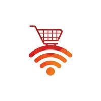 Wifi and cart logo design. Online Shop Logo designs Template. Shopping cart and wifi icon combination logo design concept vector