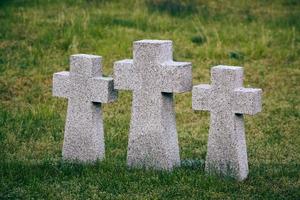 Stone crosses in German military cemetery, Russia, Europe photo