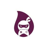 Diseño de logotipo de concepto de forma de gota de juego ninja. Vectores de stock de imágenes de logotipos de juegos ninja. icono de diseño de logotipo de game-pad ninja