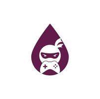 Diseño de logotipo de concepto de forma de gota de juego ninja. Vectores de stock de imágenes de logotipos de juegos ninja. icono de diseño de logotipo de game-pad ninja