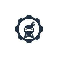 Diseño de logotipo de concepto de forma de engranaje de juego ninja. Vectores de stock de imágenes de logotipos de juegos ninja. icono de diseño de logotipo de game-pad ninja