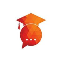 Education talk logo. Graduation cap and bubble chat logo concept. Online school logo design. Education mobile app icon vector