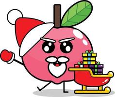 cute christmas peaches fruit mascot vector with saint clouse gift train