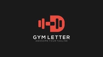 Letter D Logo With Barbell. Fitness Gym logo. Lifting Vector Logo Design